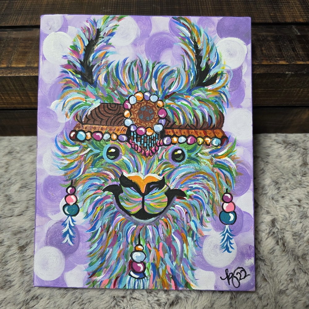 Colorful Llama Art Painting 8 X 10 Handmade Boho Wall Art
